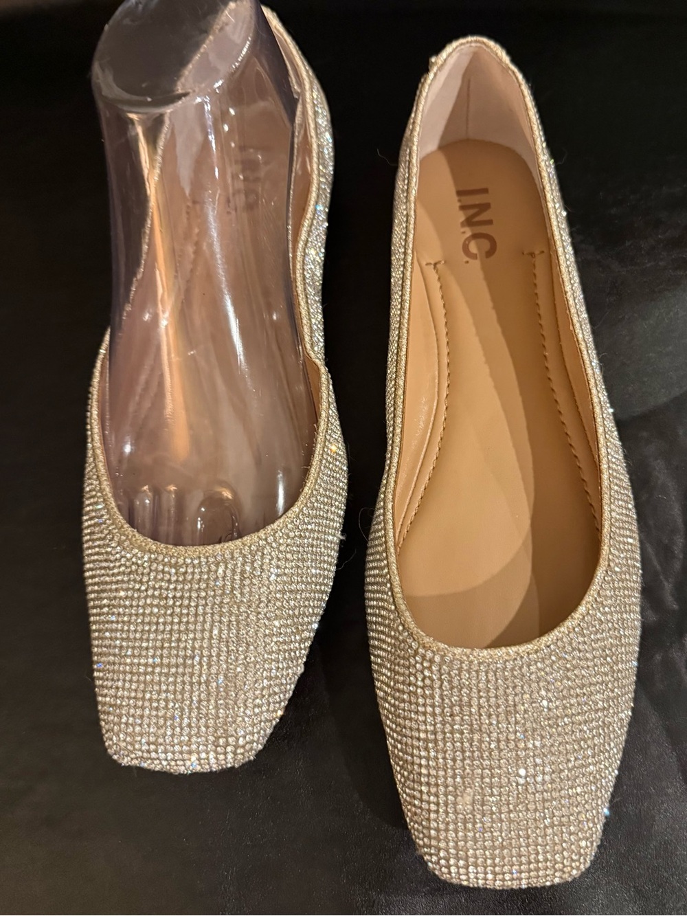 INC International Concepts Rhinestone Encrusted Champagne Size 8.5 Ballet Flats